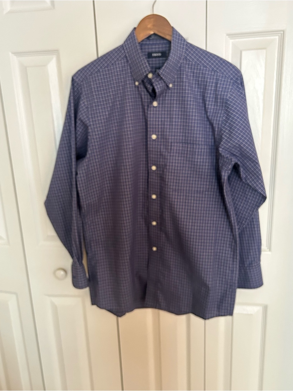 Izod Men's Navy and White Check Button-Down Shirt